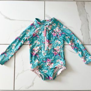 Rufflebutts Toddler Girls Rash Guard Swimsuit Long Sleeve UPF 50+ Sun Protection